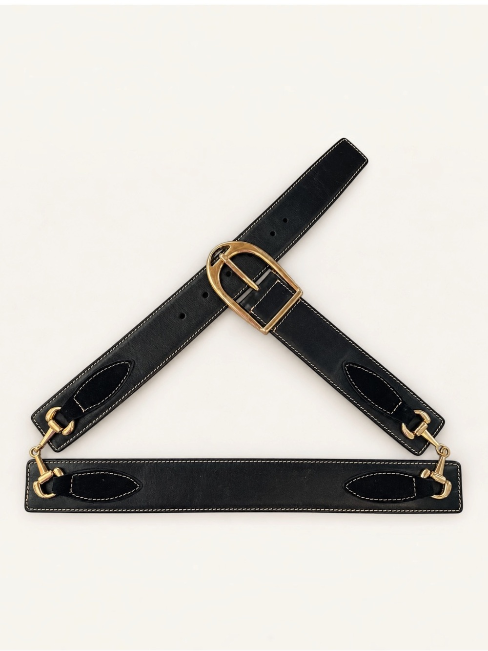 J.McLaughlin Black Leather Horsebit Belt Wide Equestrian Snaffle Cinch Waist Sm